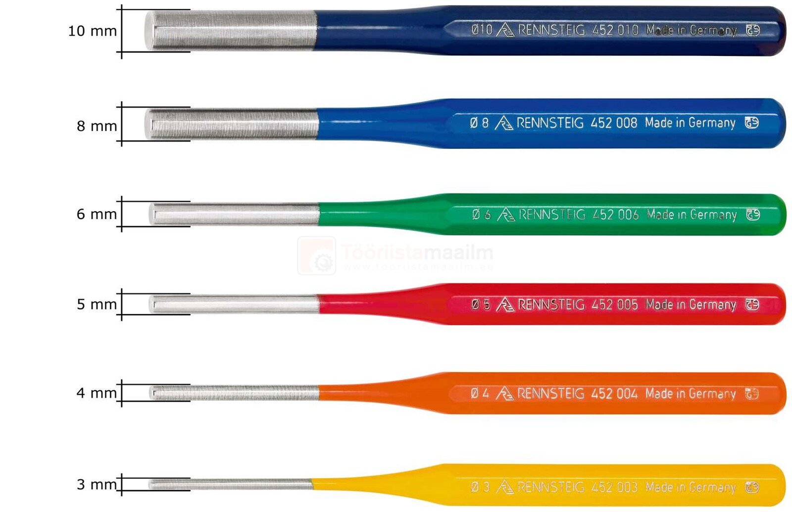 Pildil on Rennsteig tihvtitornide komplekt Exclusive, mis koosneb kuuest erineva suurusega värvilise käepidemega...