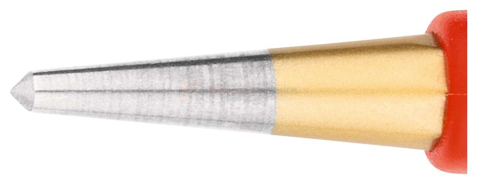 Pildil on Rennsteig kärn 4 x 10 x 120 mm, käekaitsega, millel on terav ots ja kollane korpus.