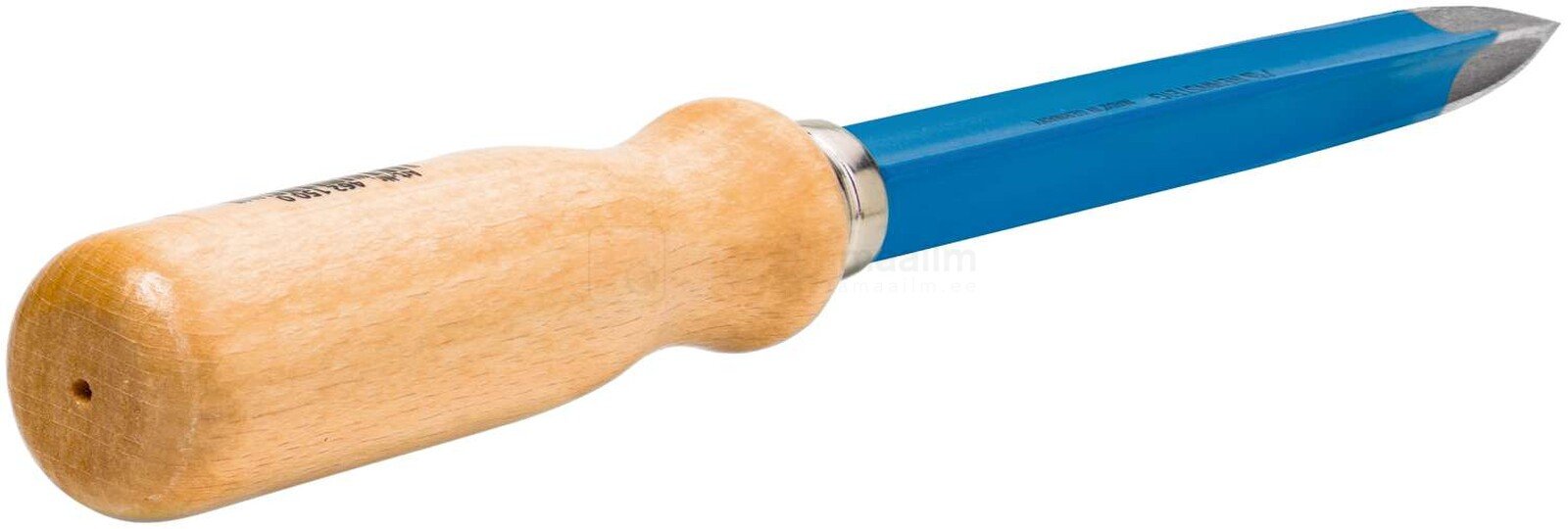 Pildil on Rennsteig kolmnurkne nõgus kraabits, millel on puidust käepide ja sinine metallosa.