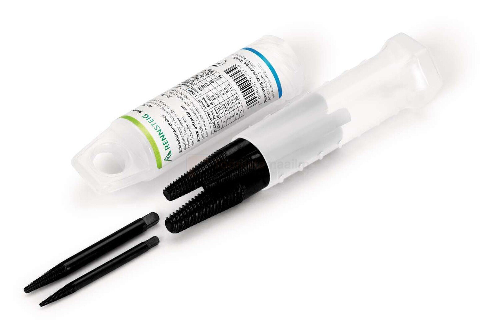 Pildil on Rennsteig murdund poltide väljakeerajate komplekt, mis sisaldab erineva suurusega musti tööriistu ja on...