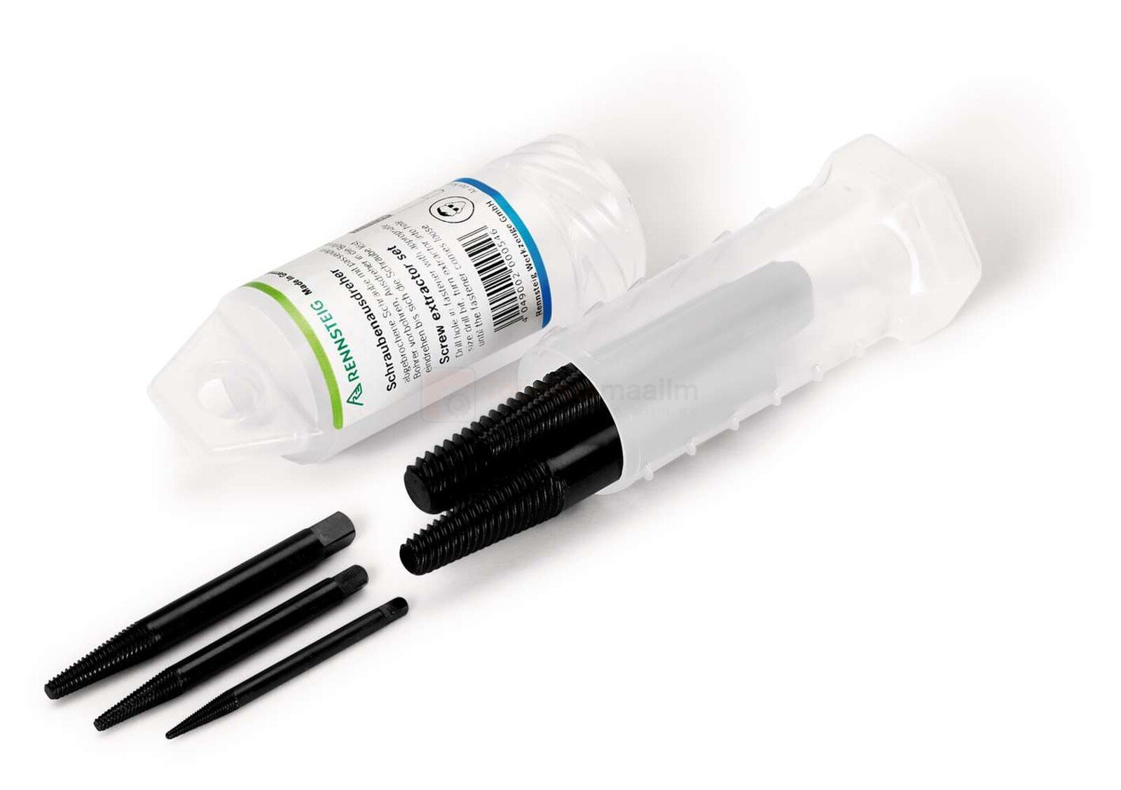 Pildil on Rennsteig murdund poltide väljakeerajate komplekt, mis sisaldab erineva suurusega tööriistu ja on pakitud...