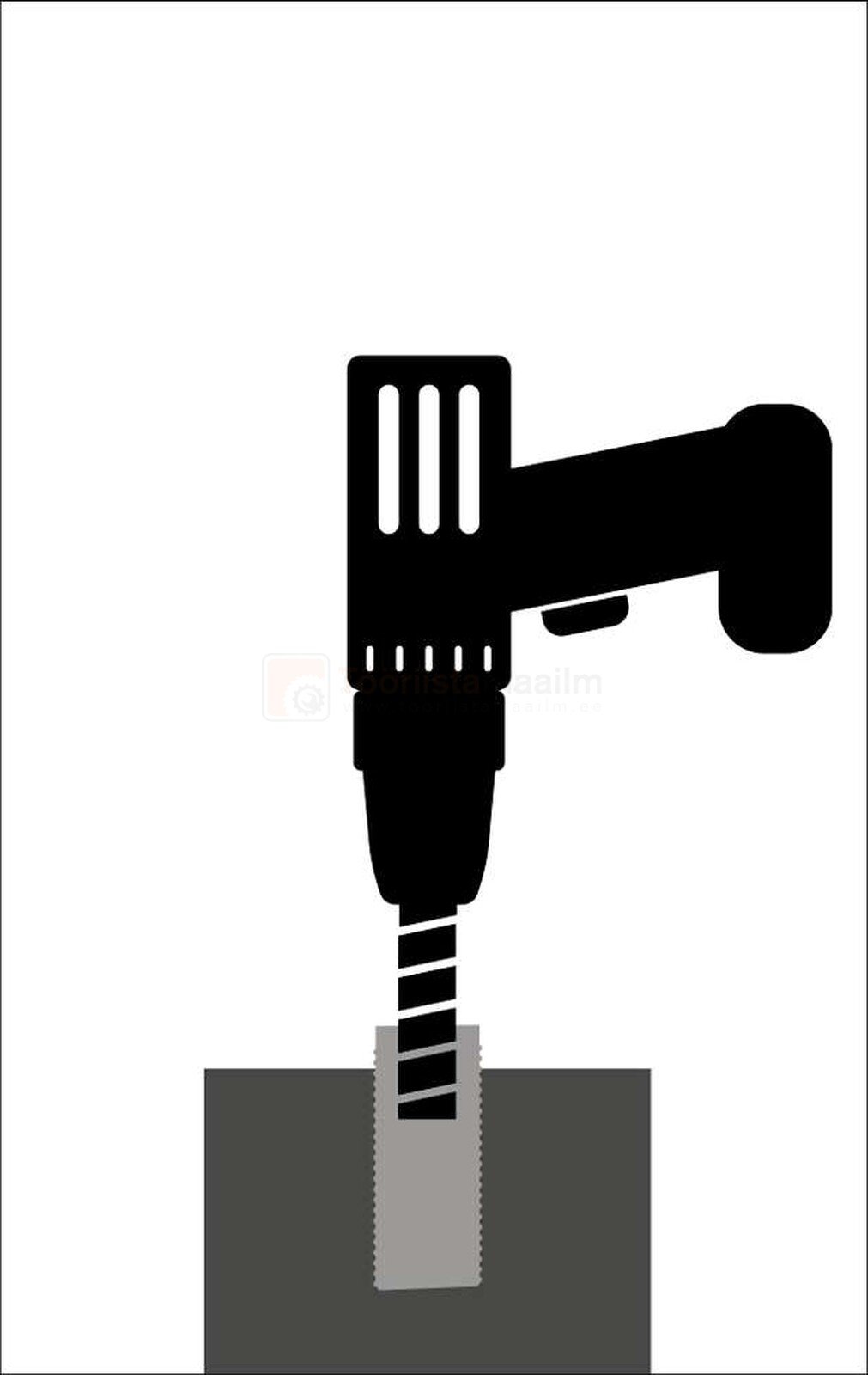 Pildil on kujutatud musta värvi kruvikeerajat, mis on suunatud hallile detailile, mis võib viidata Rennsteig murdund...