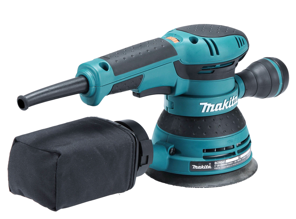 Pildil on Makita ekstsentriline lihvmasin BO5041, mis sisaldab lihvmasinat ja tolmu kogumise kotti.