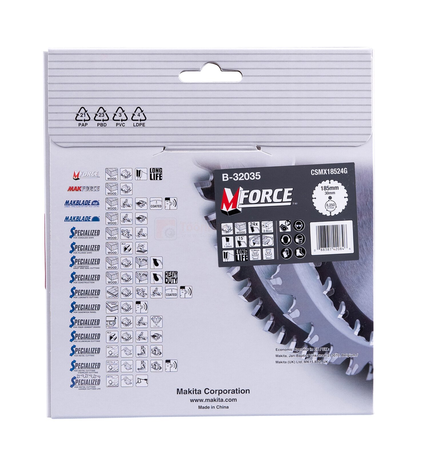 Pildil on Makita saeketas M-FORCE, mis on pakendis ja millel on näha saeketta hambaid.