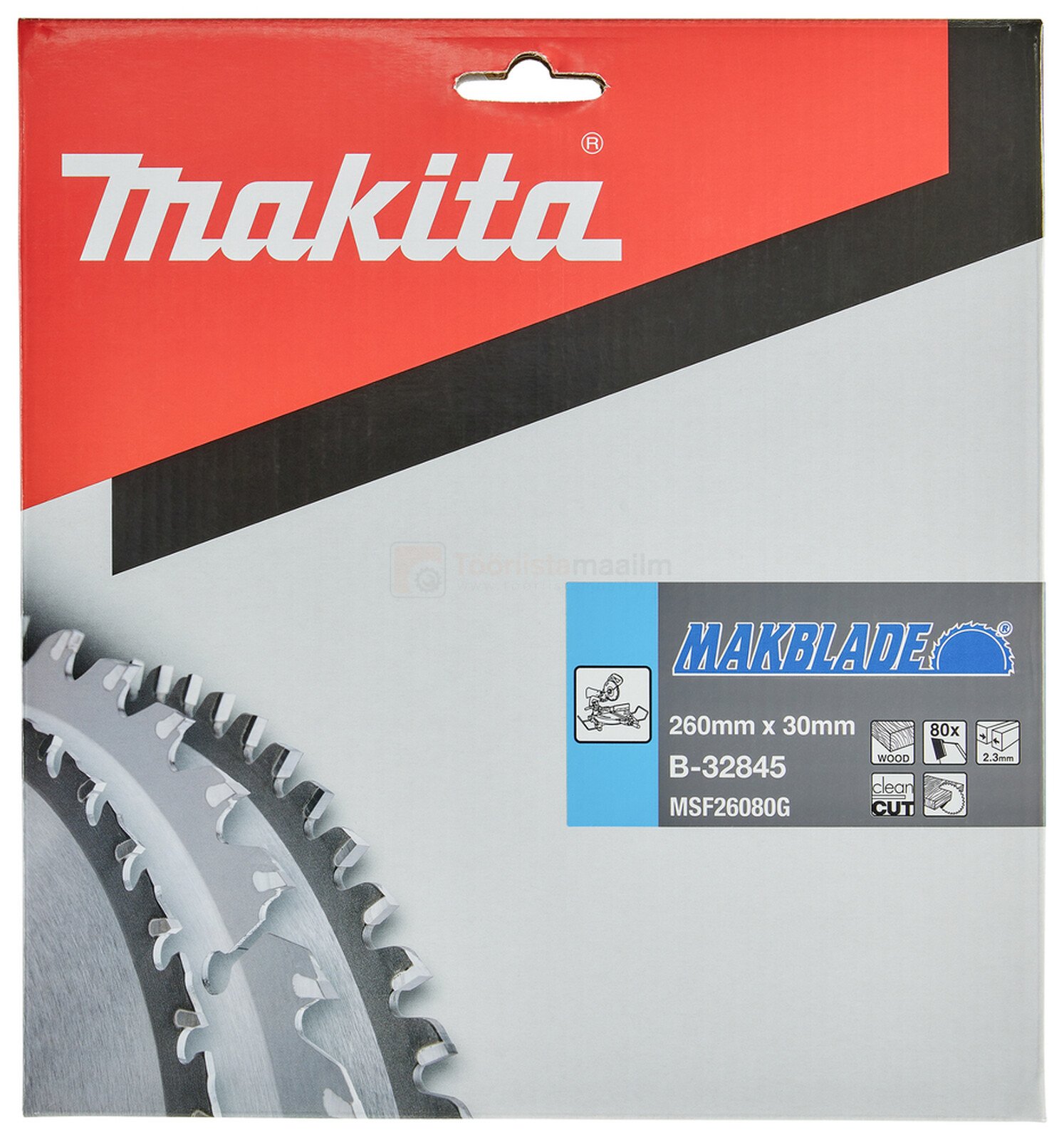 Pildil on Makita saeketas MAKBLADE, mille pakendil on näha saeketta detail ja tehnilised andmed.