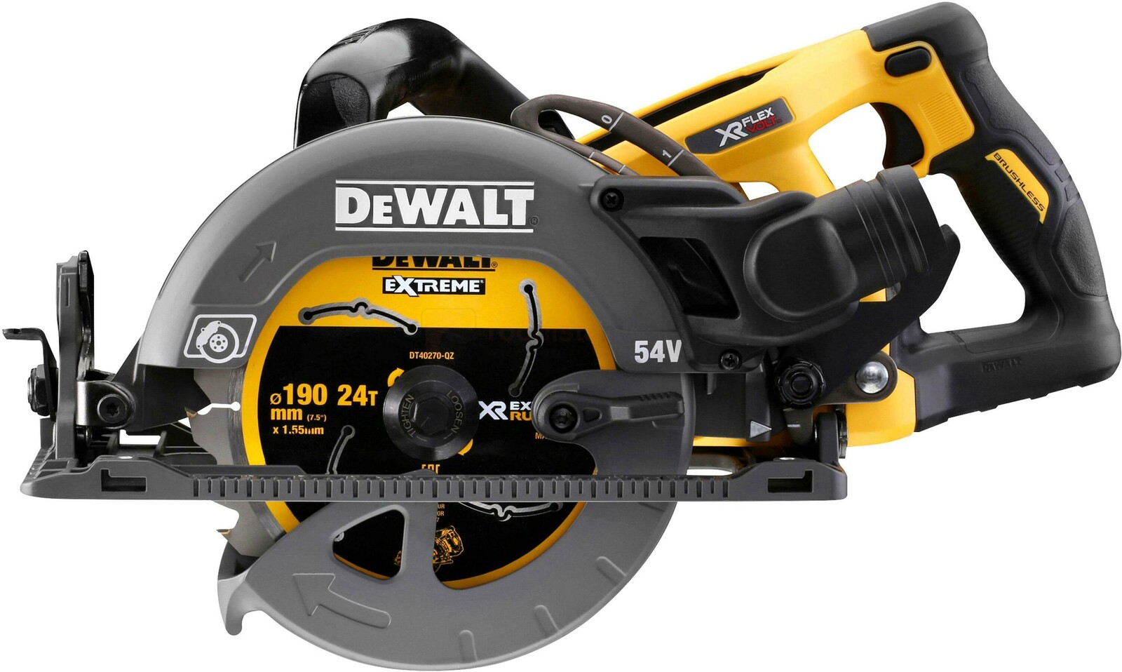 Pildil on DeWalt Flexvolt DCS577N akuketassaag, mis on ilma aku ja laadijata.