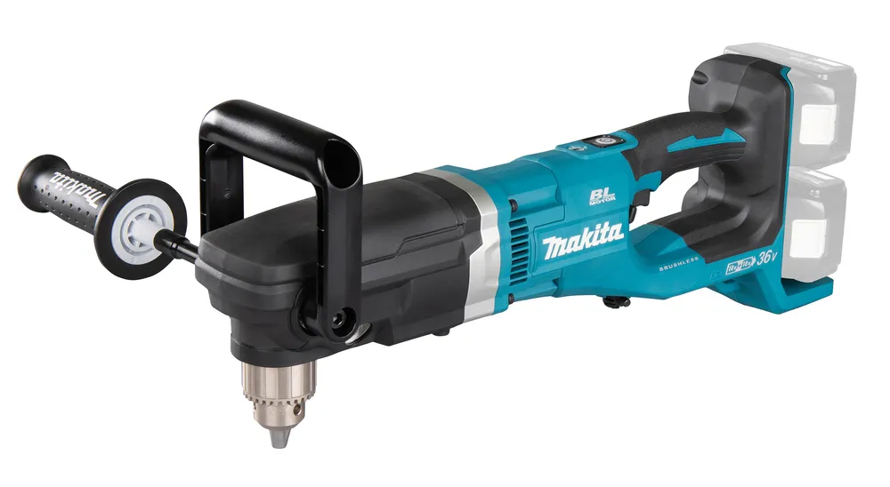 Pildil on Makita akunurktrell DDA460ZK, millel on kaks akut tagaküljel ja reguleeritav käepide.