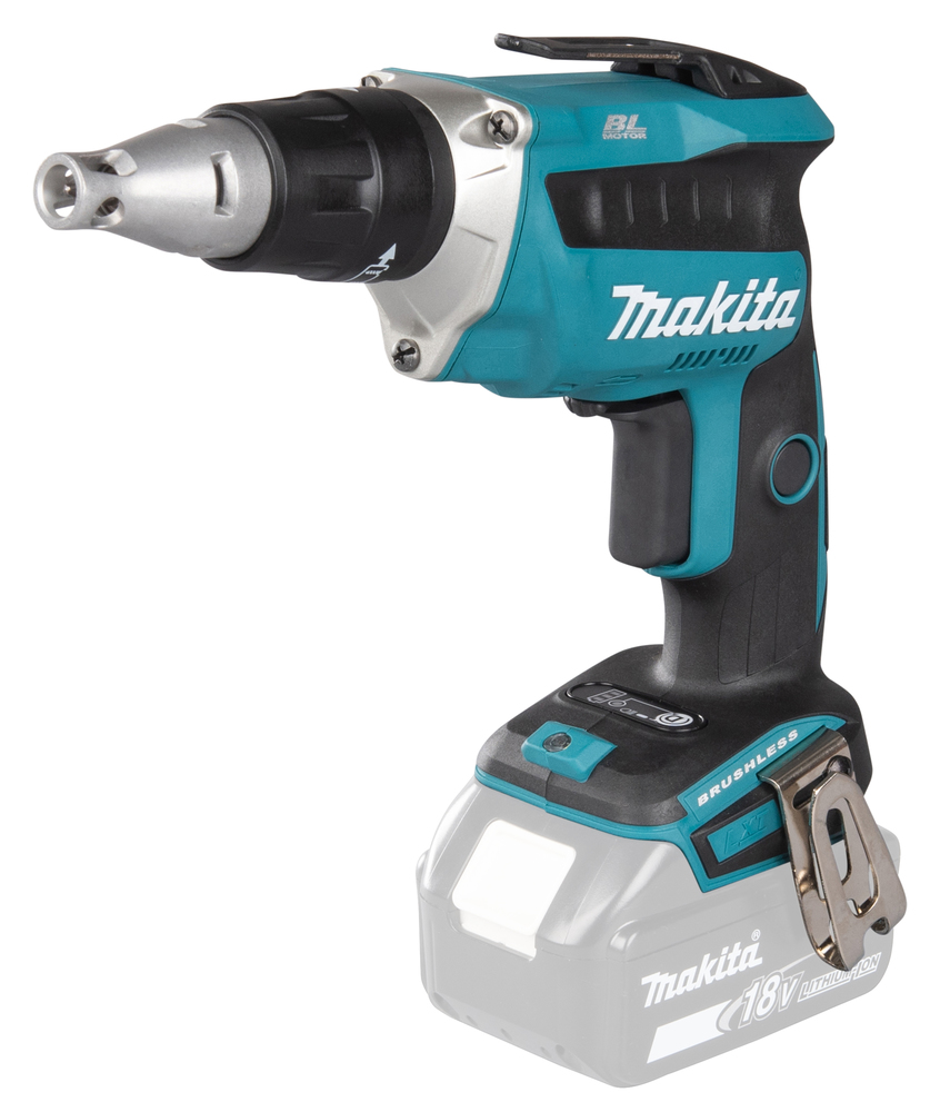 Pildil on Makita akukruvikeeraja DFS452ZJX3, ilma aku ja laadijata, nähtavana on tööriista konstruktsioon ja omadused.