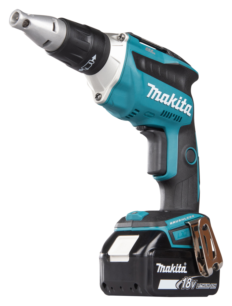 Pildil on Makita akukruvikeeraja DFS452ZJX3, ilma aku ja laadijata, mis on kujutatud valgel taustal, näidates seadme...
