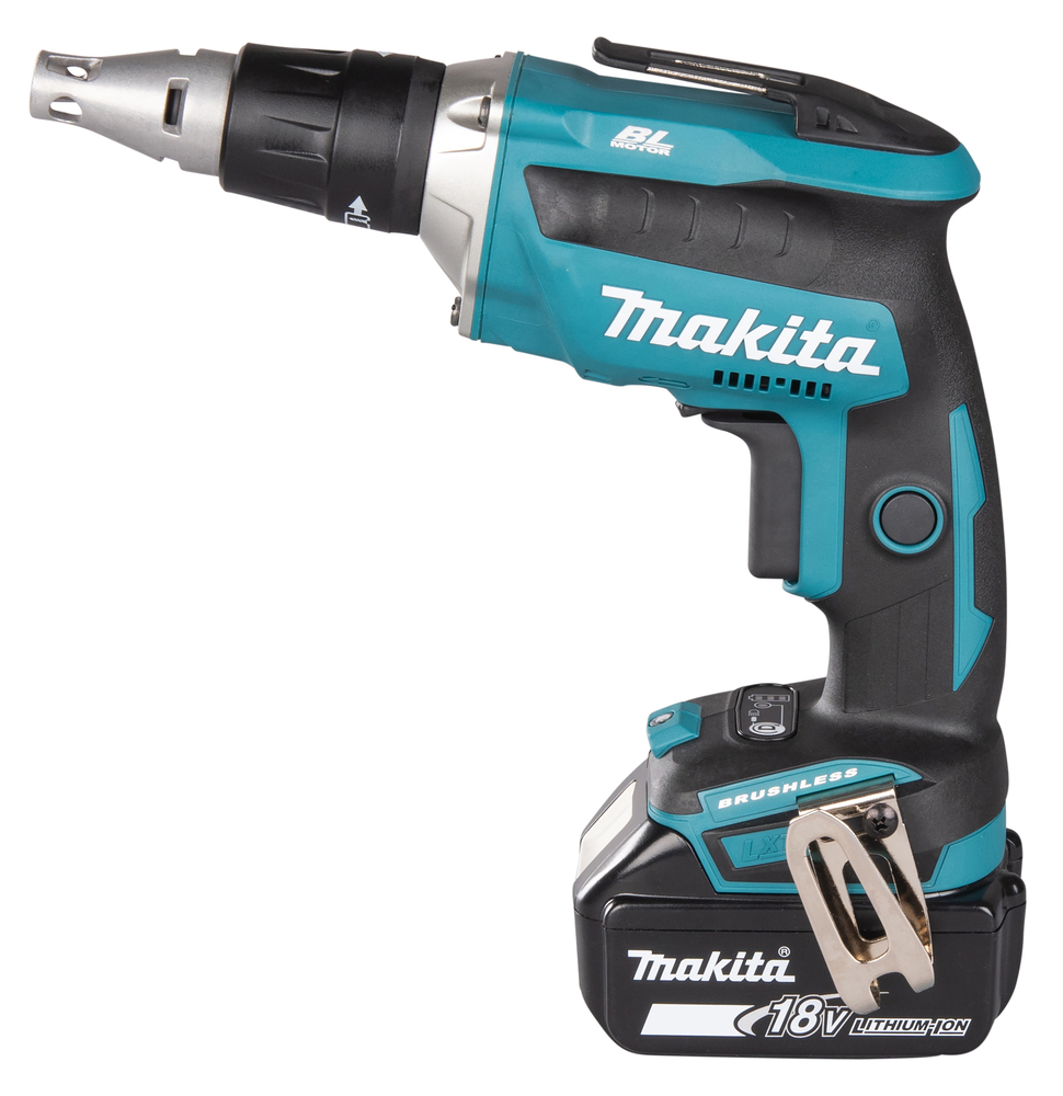 Pildil on Makita akukruvikeeraja, mis on valge tausta vastas ja millel on mustad ja türkiissinised detailid, samuti on...