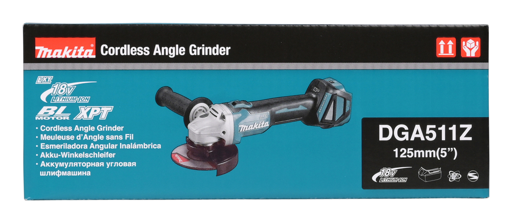 Makita akunurklihvija DGA511Z reguleeritavad pöörded, ilma aku ja laadijata