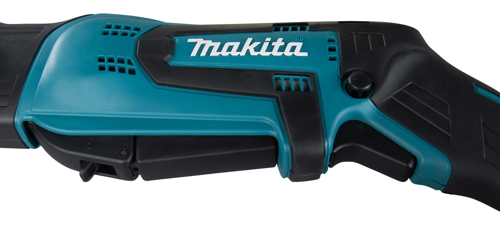 Pildil on detailne vaade Makita akuuniversaalsaele DJR183Z, näidates selle rohelist ja musta korpust koos Makita logoga.