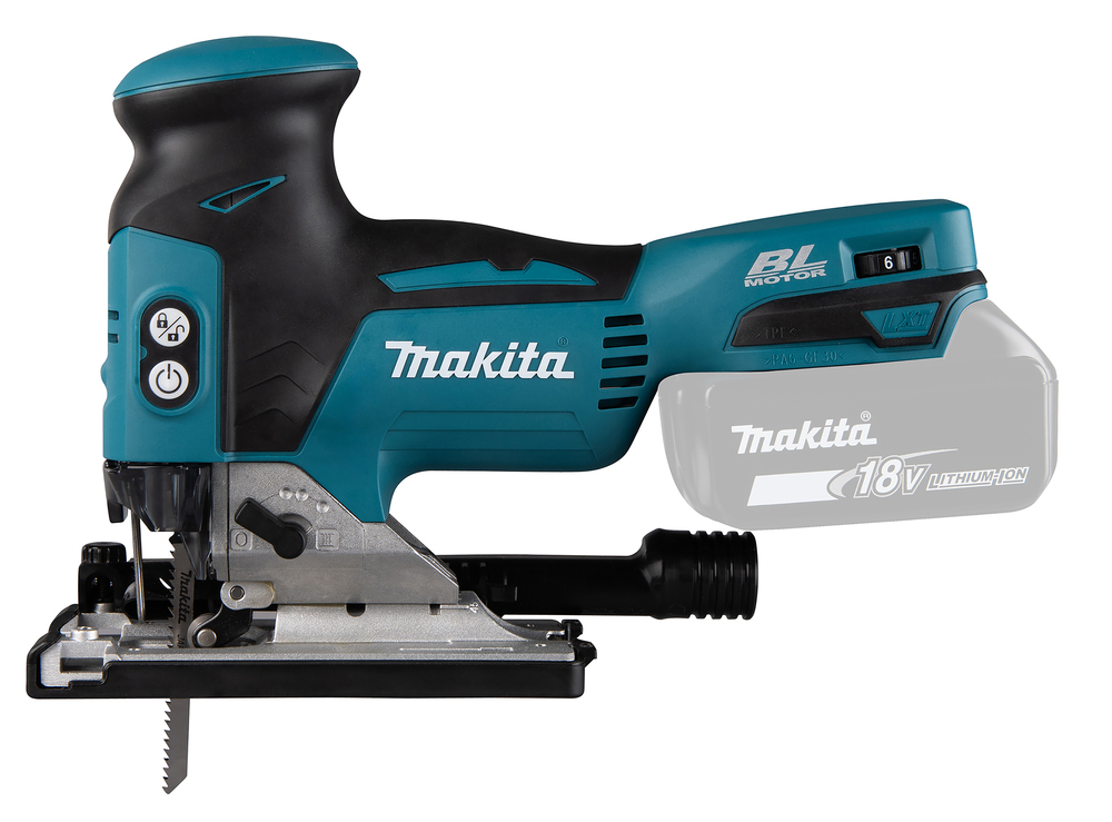 Pildil on Makita akutikksaag DJV181Z, millel on Makita logo, toote nimi ja erinevad funktsionaalsed detailid.