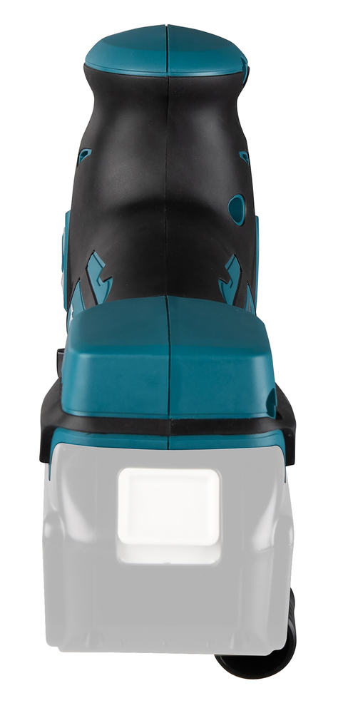 Pildil on tagantvaates Makita akutikksaag DJV181Z, kus on näha sae korpus, mis on ühendatud halli akuplokiga.