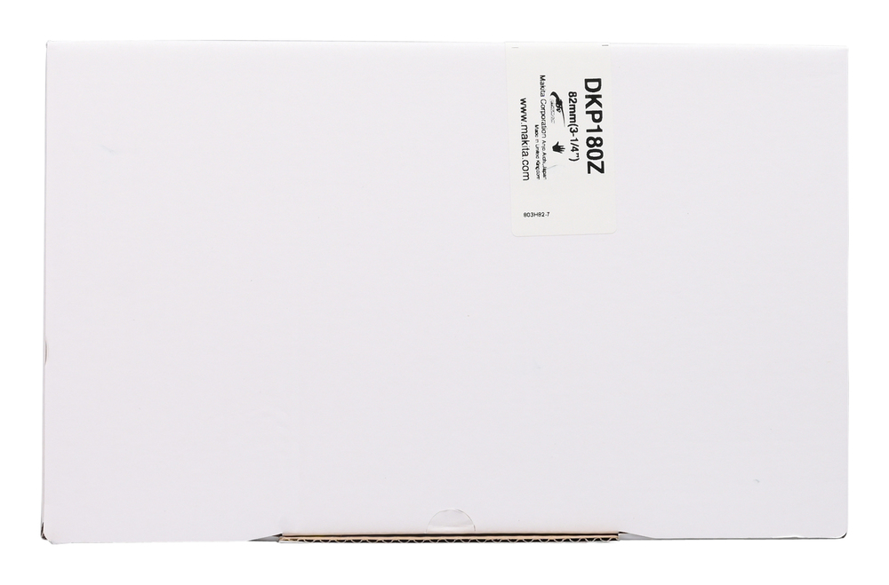 Pildil on valge karp, millel on Makita DKP180Z akuhöövli nimi ja teised detailid.