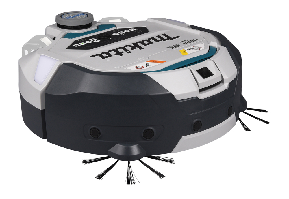 Pildil on Makita robottolmuimeja DRC300Z, millel on küljel harjad ja mis on mõeldud tolmu imemiseks.