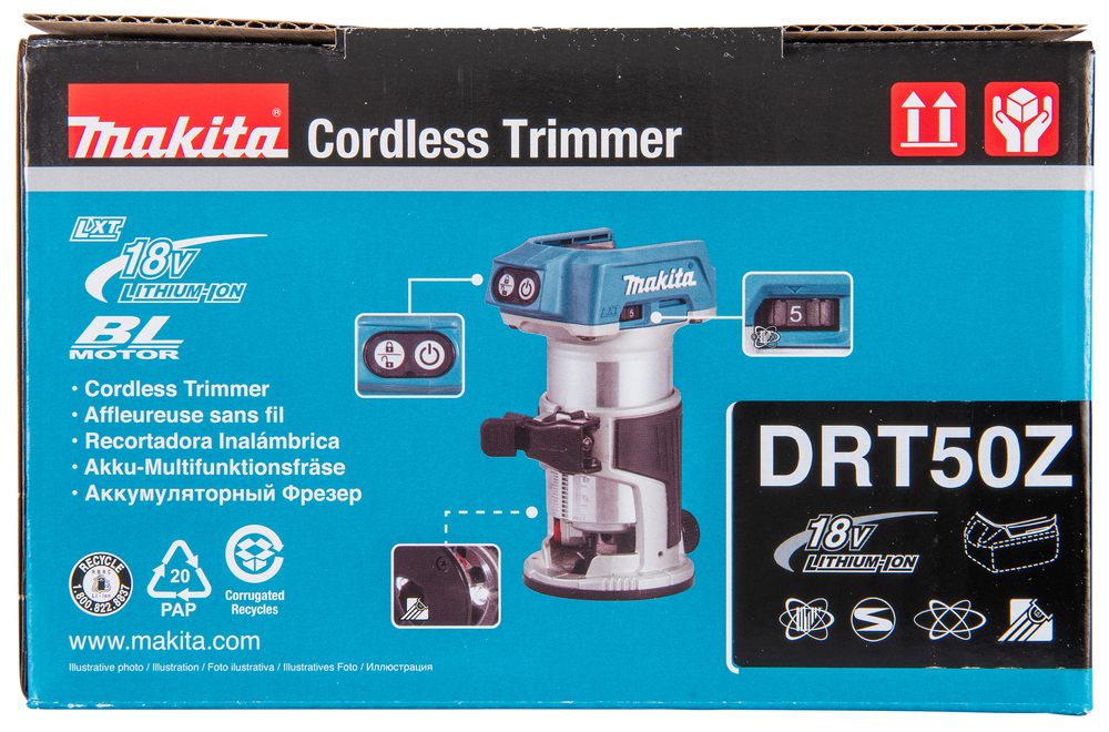 Makita akumuliatorinis viršutinis frezeris/krašto frezeris DRT50Z, be akumuliatoriaus ir įkroviklio