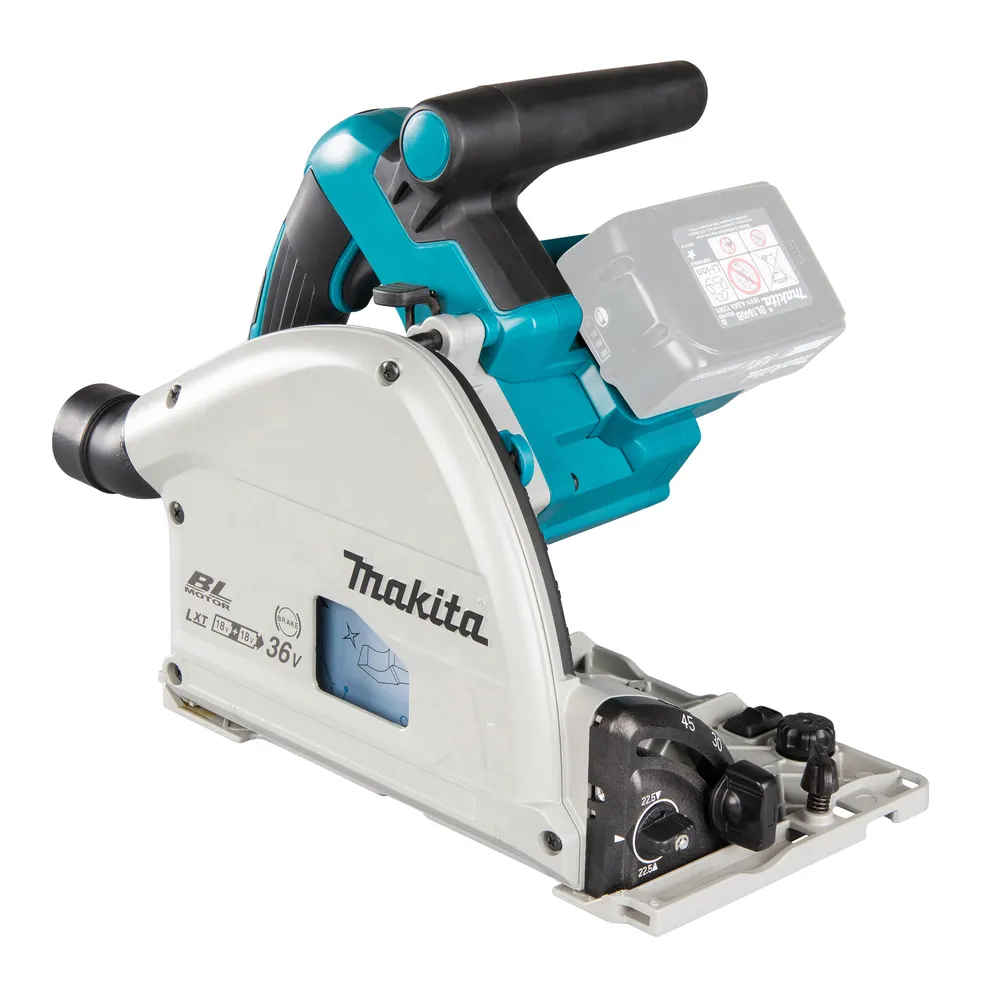 Pildil on Makita akuketassaag DSP601ZJU, mida näidatakse valgel taustal erinevate nurkade alt.