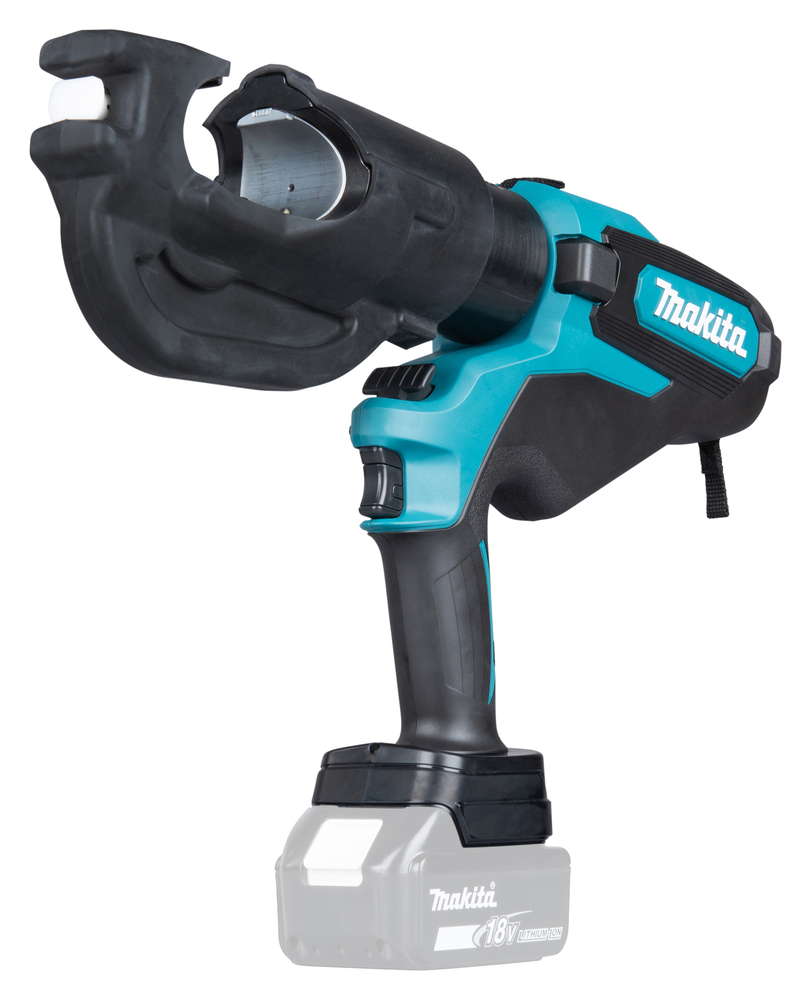 Pildil on Makita akuga kaablipress DTC302ZK, mida kasutatakse kaablite pressimiseks, ja mida näidatakse ilma akuta ja...