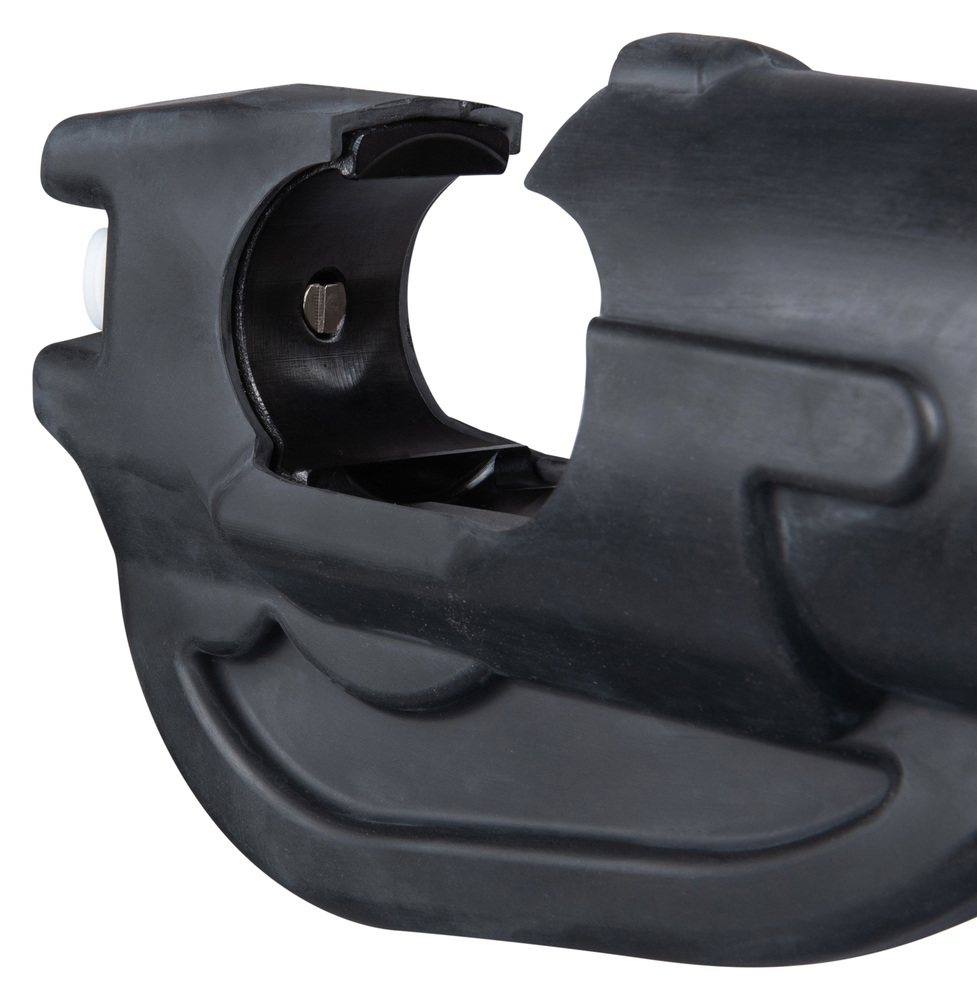 Pildil on detail Makita akukaablipressi DTC302ZK korpusest, nähtavad on kaabelühenduse koht ja kinnituselemendid.