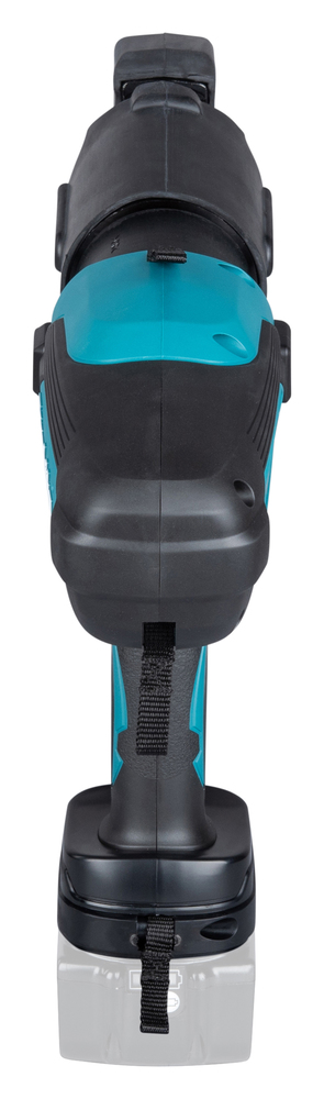 Pildil on tagantvaates Makita akukaablipress DTC302ZK, näha on seadme korpust, käepidet ja rihmapesasid.