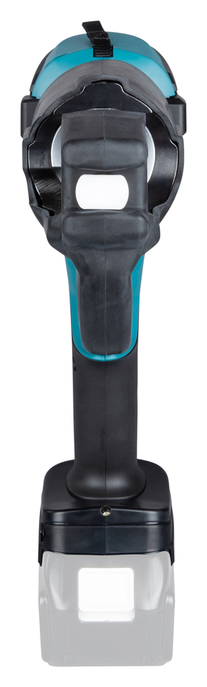 Pildil on Makita akukaablipress DTC302ZK, ilma aku ja laadijata, nähtuna ülevalt, keskendudes tööriista korpusele ja...