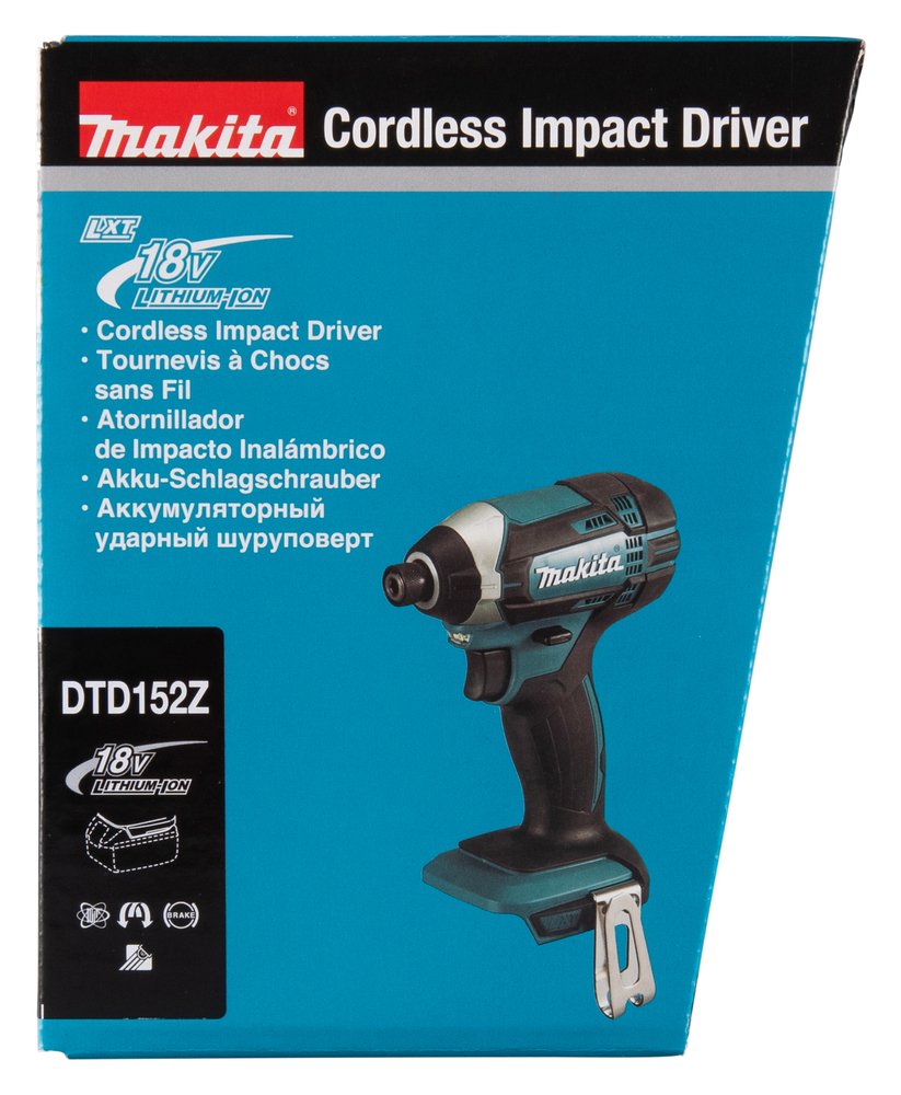 Pildil on Makita akulöökkruvikeeraja DTD152Z karp, mis näitab toote pilti ja teisi olulisi andmeid.