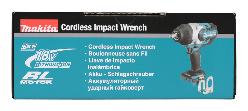 Pildil on Makita akulöökmutrikeeraja karp, millel on näha toote pilt, toote nimi ja erinevad tehnilised andmed.