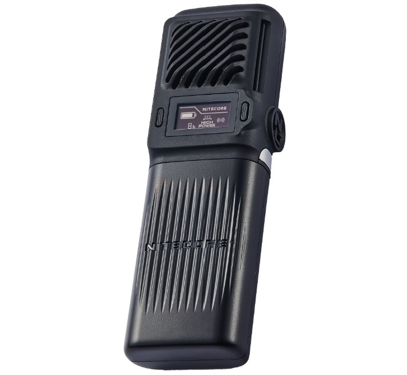 Pildil on musta värvi NITECORE EMR25 elektrooniline putuka- ja kahjuritõrjevahend, millel on näha ventilaator, ekraan ja...