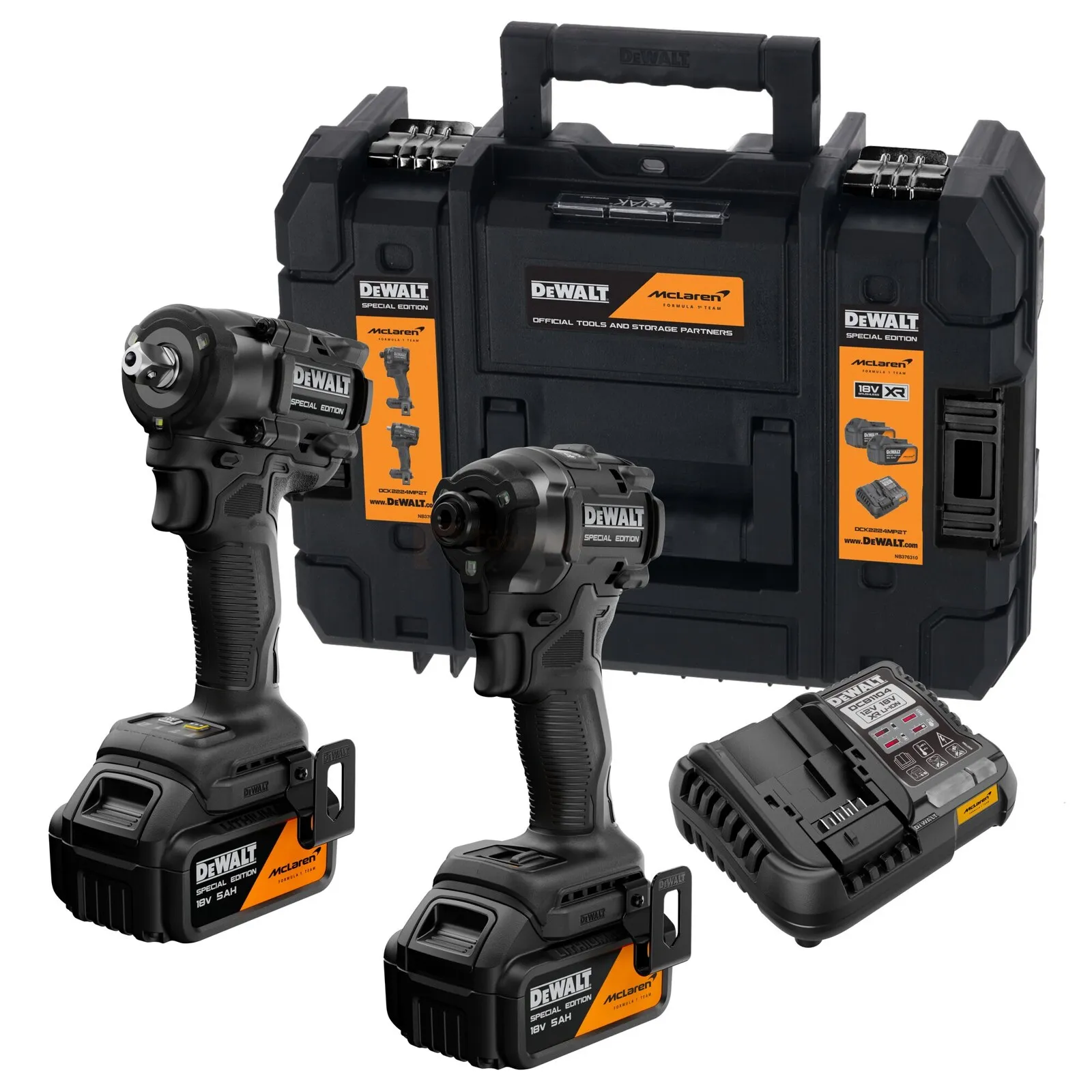 Pildil on DeWalt Combokit DCK2224MP2T McLaren F1 Team Special Edition komplekt, mis sisaldab kahte lööklihasüsteemi...
