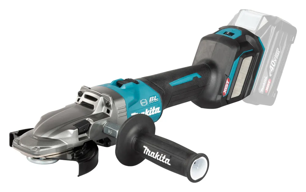 Pildil on Makita akunurklihvija GA055GZ, millel on sinine ja hall korpus ning must käepide.