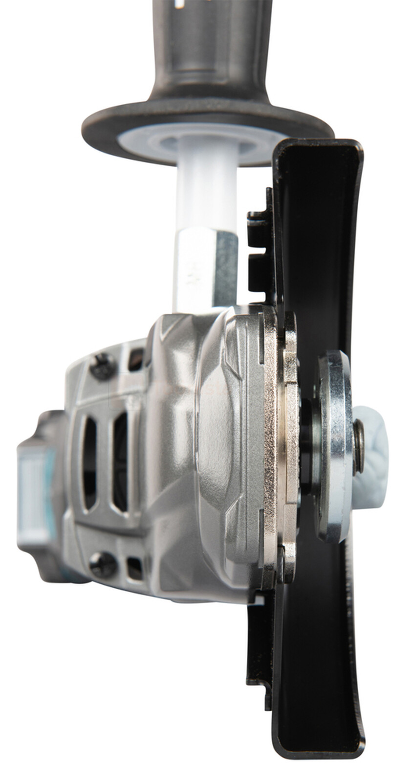 Pildil on Makita akunurklihvija GA055GZ, millel on näha lihvketas ja käepide.