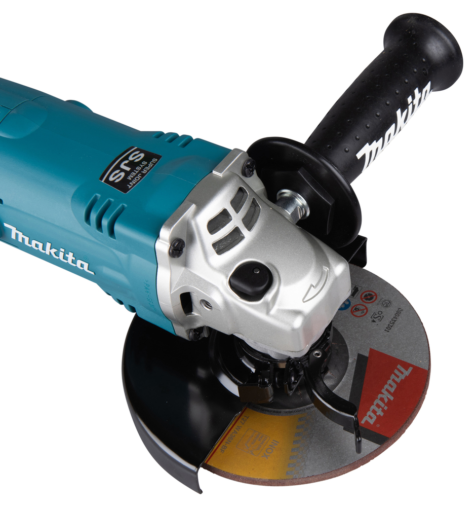 Pildil on Makita nurklihvija GA6021CF01, millega on näha tööriista kere, käepide ja lihvketas.