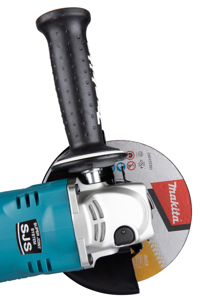 Pildil on Makita nurklihvija, millel on küljel käepide ja lihvketas.