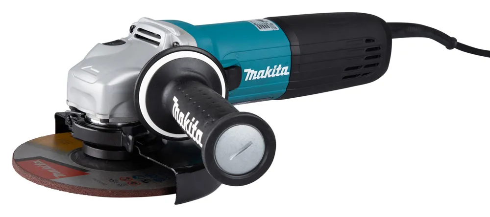 Pildil on Makita nurklihvija, mis näitab seadme korpust, kaitset ja lihvimisketast.
