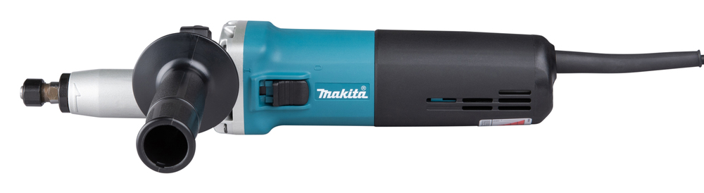 Pildil on Makita otslihvija GD0810C, mida näidatakse küljelt, näidates selle disaini ja struktuuri.