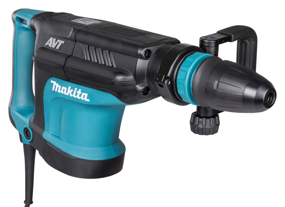 Pildil on Makita piikvasar HM1213C SDS-MAX, millel on must ja türkiissinine korpus ning lisakäepide.