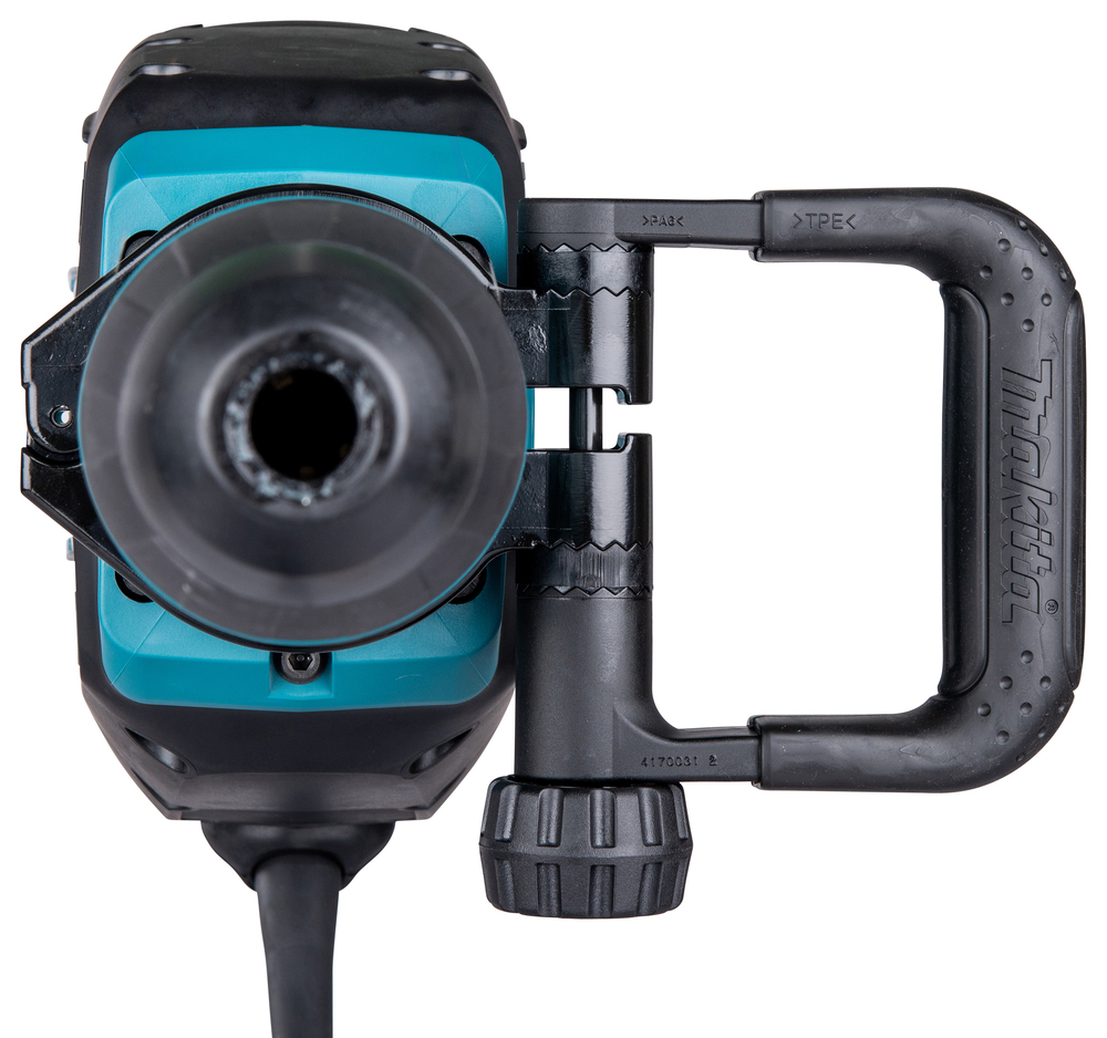 Pildil on ülevalt nähtuna Makita piikvasar HM1214C, millel on näha pea, käepide ja toitejuhe.