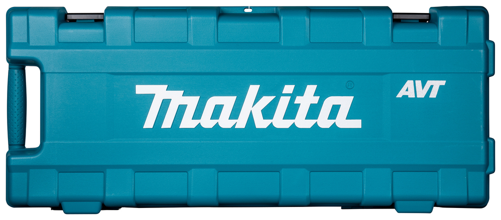 Pildil on sinine Makita piikvasara HM1214C kohver, millel on Makita logo ja AVT märge.