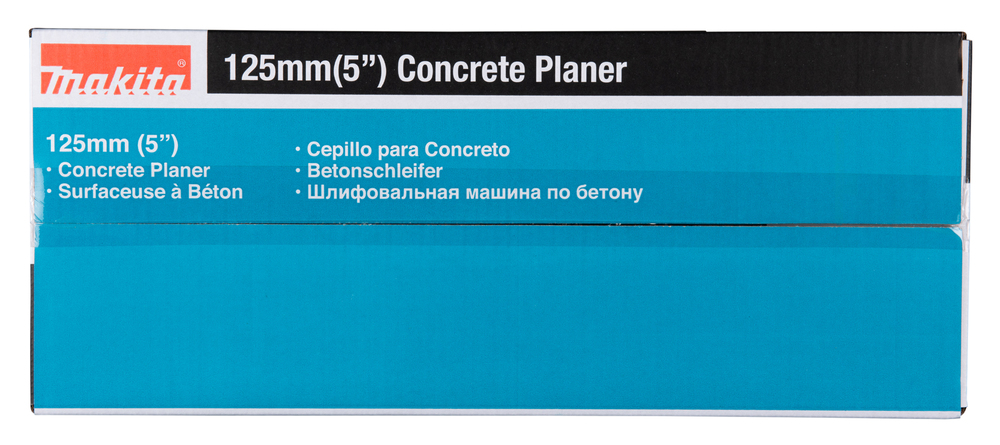 Pildil on Makita betoonilihvmasina karp, millel on kirjas toote nimetus ja spetsifikatsioonid.