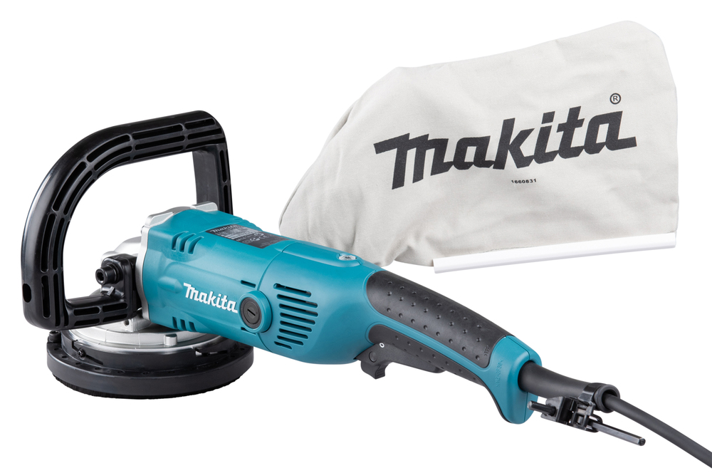 Pildil on Makita betoonilihvmasin NPC5000C koos tolmukotiga.