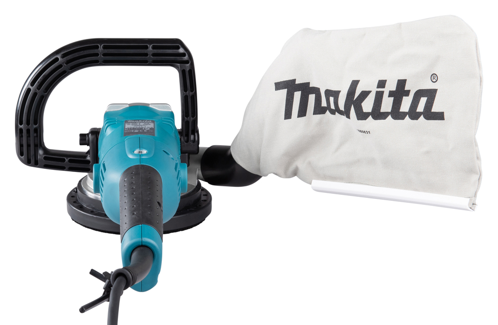 Pildil on Makita betoonilihvmasin NPC5000C, millel on kinnitatud tolmukott.