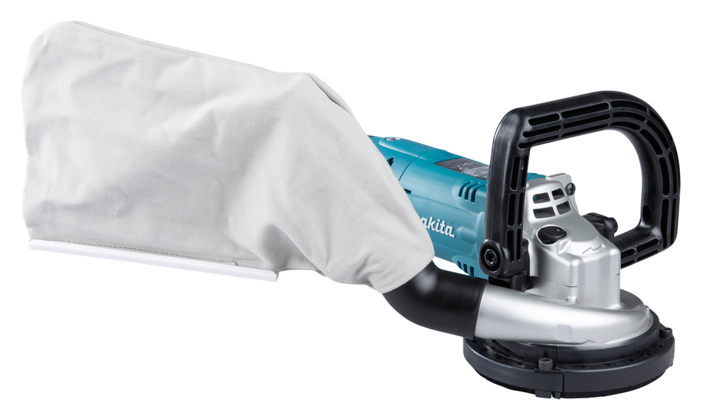 Pildil on Makita betoonilihvmasin NPC5000C, millel on kinnitatud tolmukott.