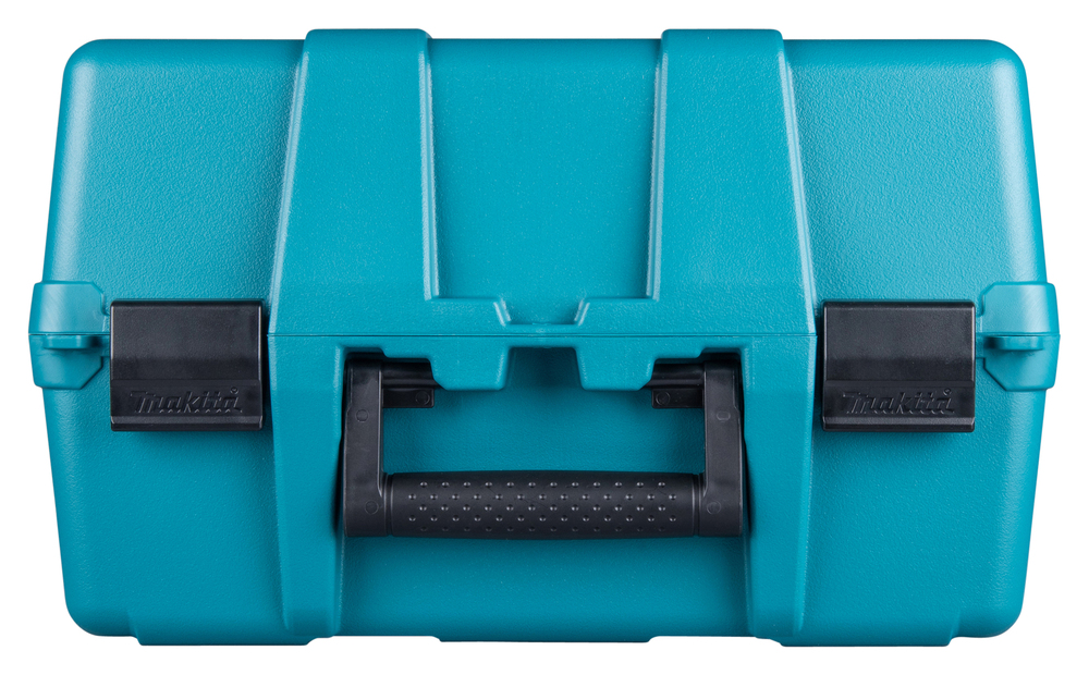 Pildil on sinine Makita akupöördlaser SKR001Z kohver, millel on mustad kinnitused ja käepide.