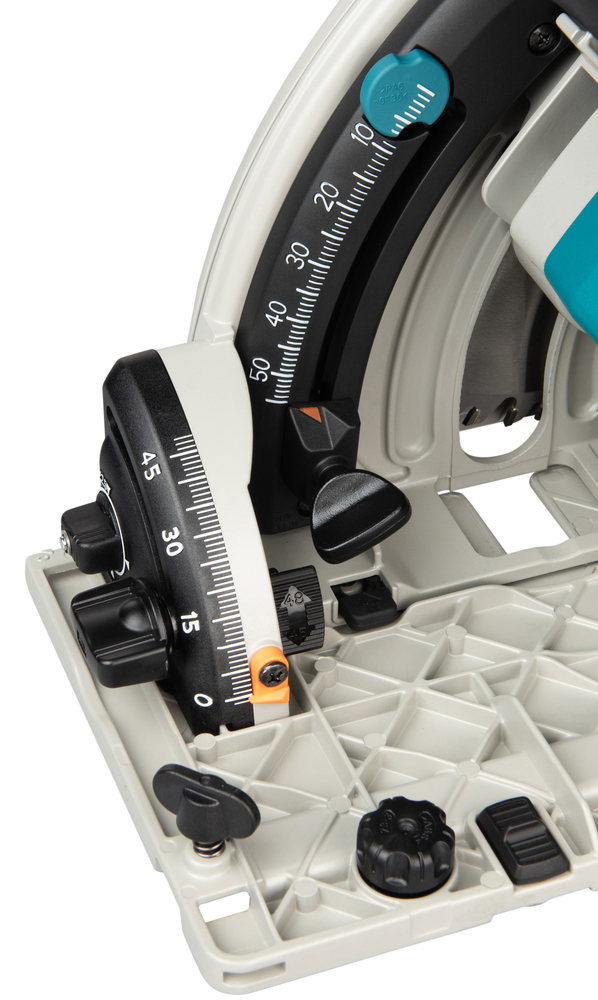 Pildil on detailid Makita ketassaagi SP6000J kaldusreguleerimise mehhanismist, mis näitab erinevaid nurga seadeid.