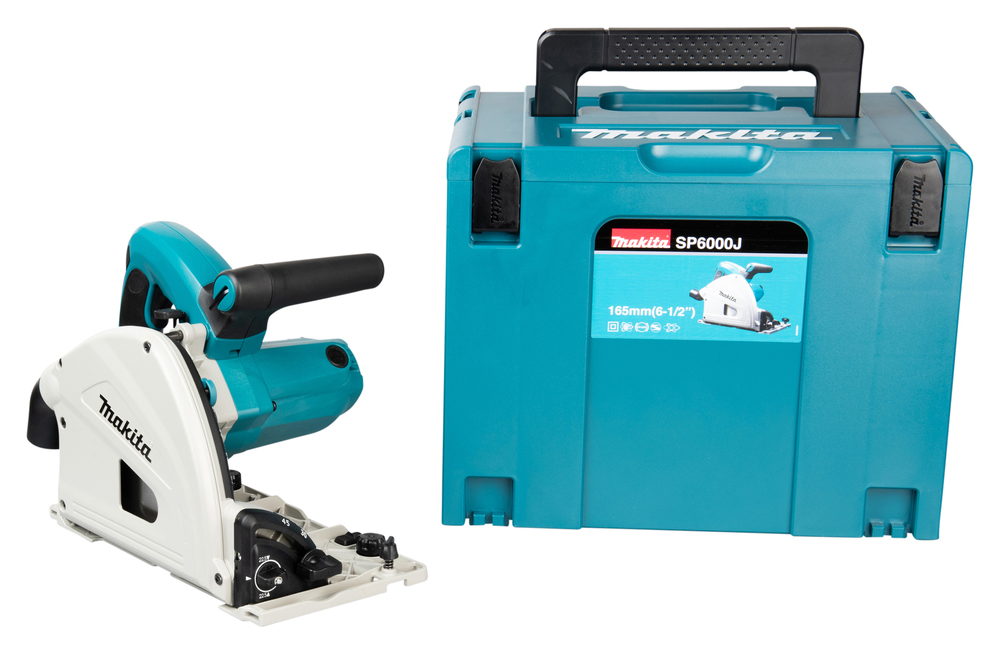 Pildil on Makita ketassaag SP6000J koos kandekohvriga, kusjuures saag ja kohver on eraldi asetatud.