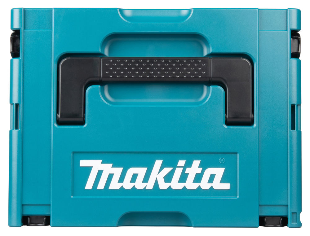 Pildil on näha Makita tööriistakohver, millel on suur käepide ja ettevõtte logo.