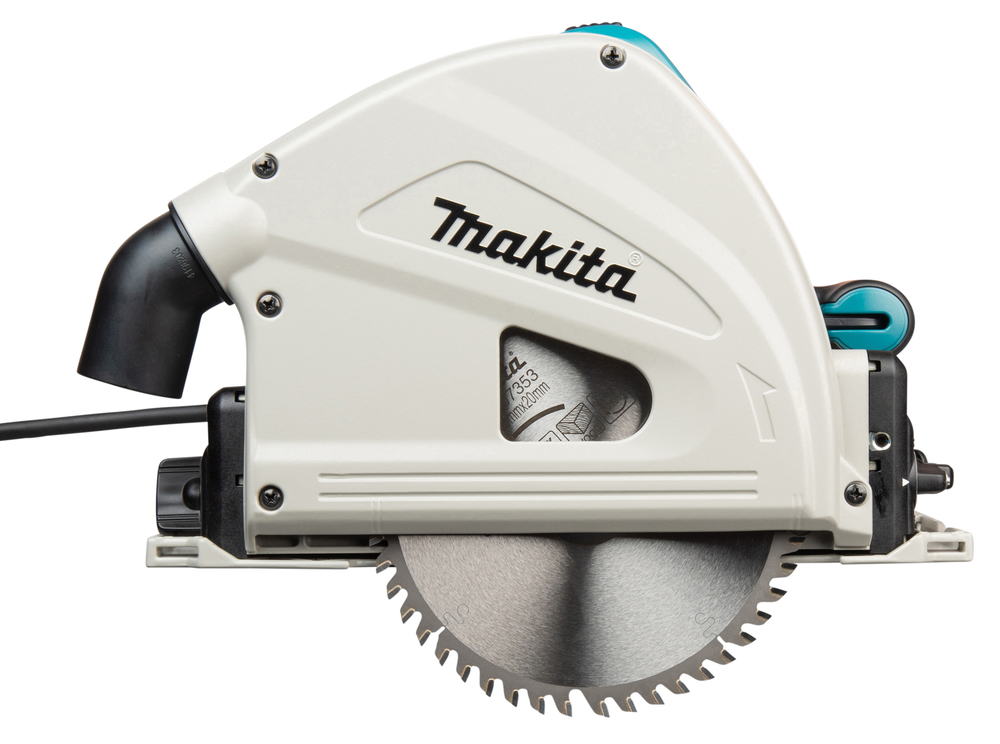 Pildil on valge Makita ketassaag SP6000J, millel on suur saeketas ja sinised detailid.