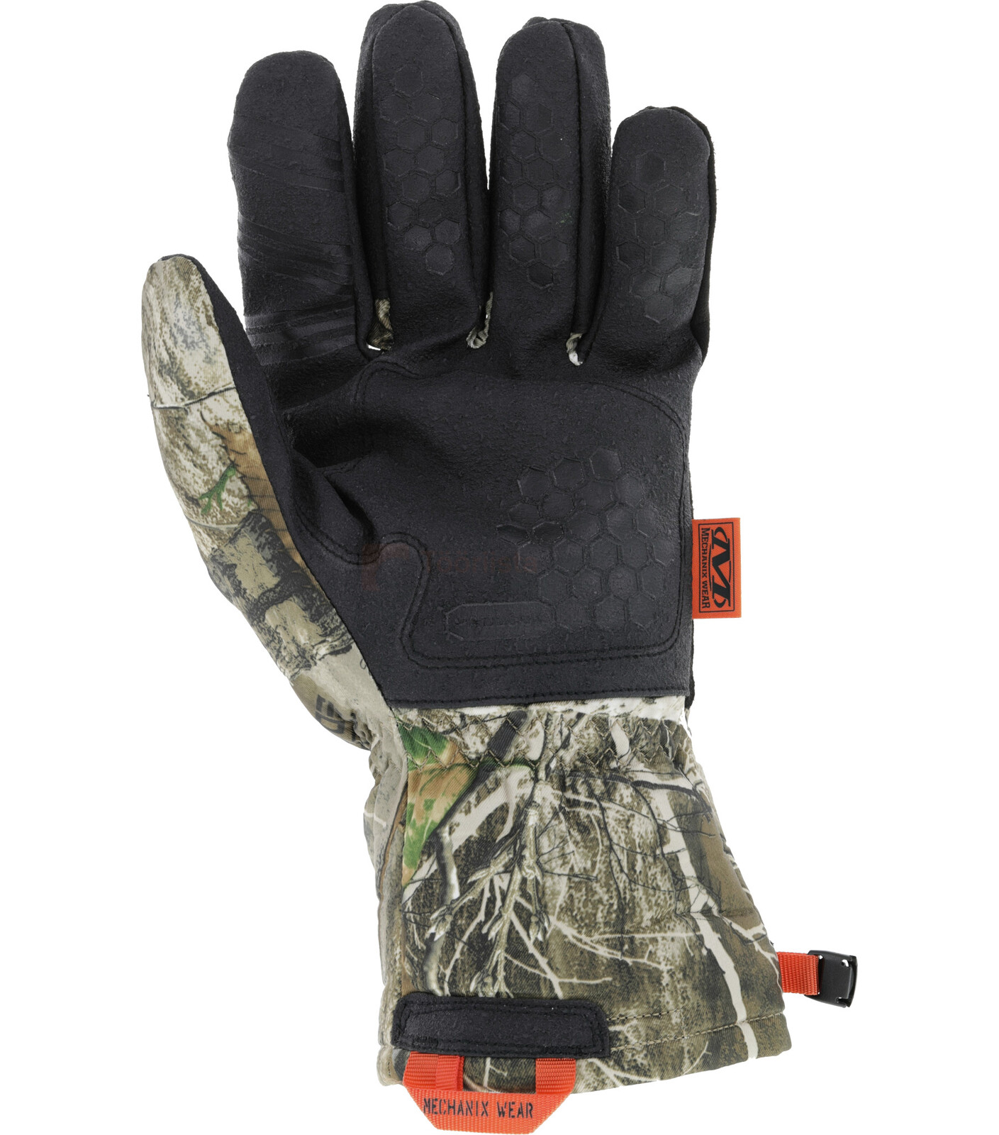 Pildil on Mechanix Wear talvised kindad SUB20 Realtree Edge, millel on mustad peopesad ja sõrmeotsad ning Realtree Edge...
