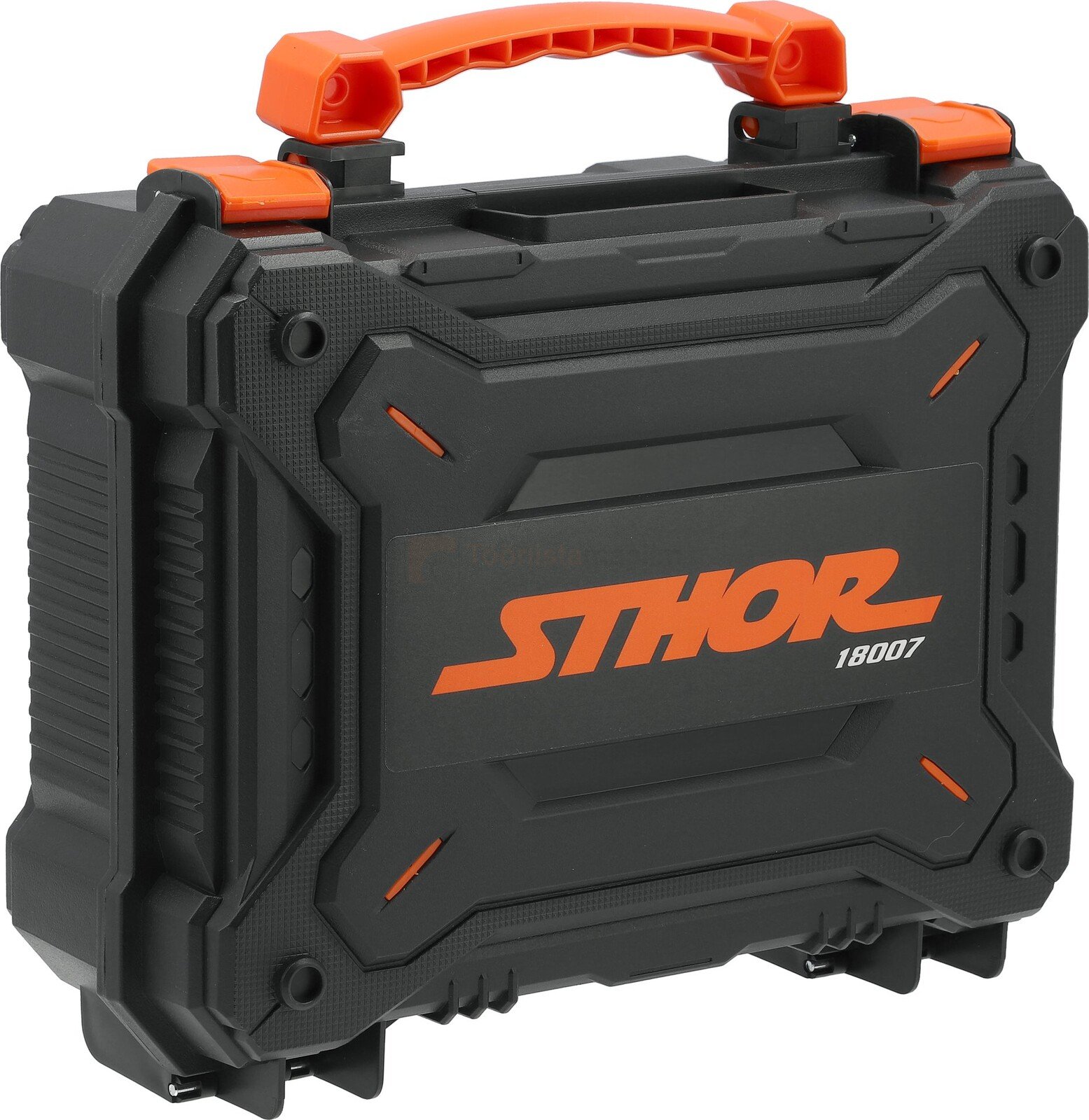 Pildil on must ja oranž STHOR joonlaser 4D, mis on pakitud tugevasse kohvrisse.